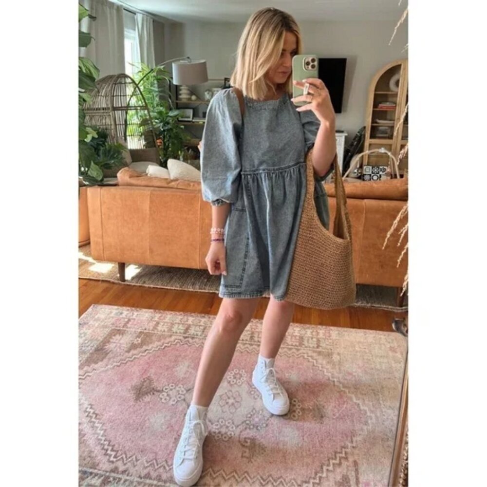 Free People Get Obsessed Cotton Denim Mini Dress Blue Size Small